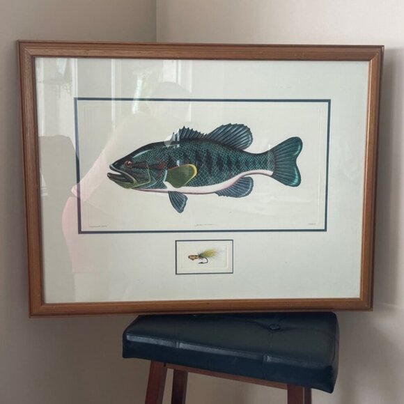 Dan mitra art Other - DAN MITRA ART LARGE MOUTH BASS FRAMED SIGNED 90’s COLLECTIBLE 30X24 FISHIN LOVER
